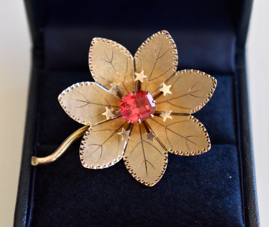 Broche Rose Dorée Avec Strass – 5,3 Cm – Style Vintage – Neuf Sans Emballage – Fabriqué En France