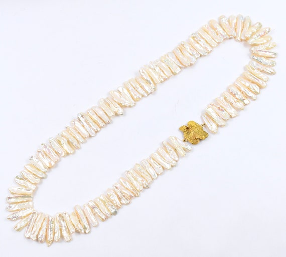 Designer Biwa Pearl Necklace with 14K Yellow Gold… - image 3