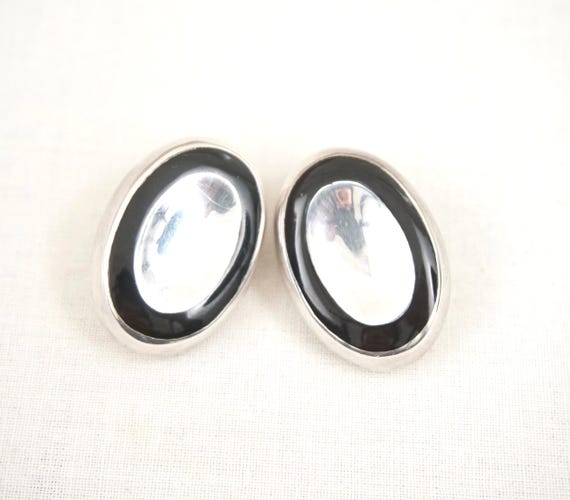 Statement Modernistic Large Oval Black Enamel Ste… - image 1