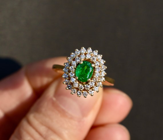 Designer 14K Yellow Gold Diamond Colombian Emerald