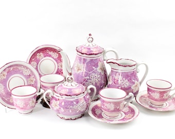 Art Deco Haas & Czjzek Czechoslovakia 11-Piece Pink Lustreware Tea Coffee Espresso Set 4