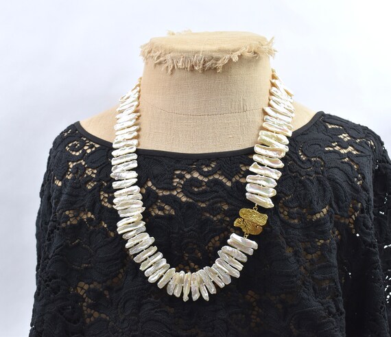 Designer Biwa Pearl Necklace with 14K Yellow Gold… - image 9