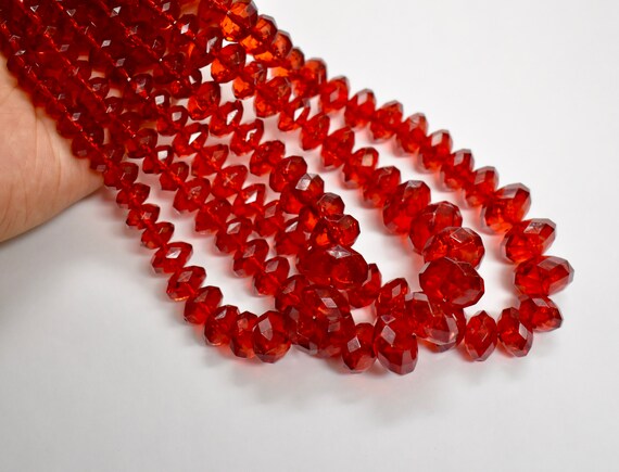 Festive Three Strand Faceted Cherry Red Lucite Ac… - image 7