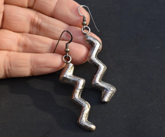 Sterling Silver Modernistic Zigzag Dangle Earring… - image 1