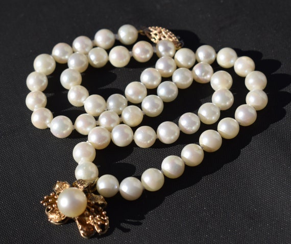 14K Yellow Gold Cultured Saltwater Pearl Necklace… - image 5