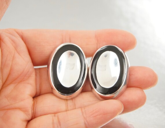 Statement Modernistic Large Oval Black Enamel Ste… - image 4