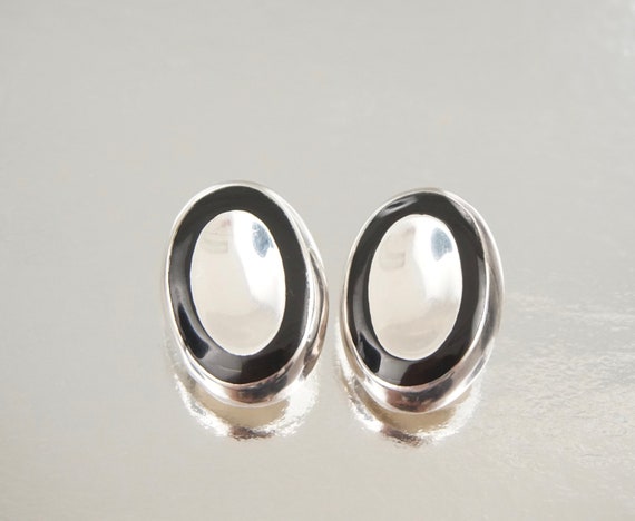 Statement Modernistic Large Oval Black Enamel Ste… - image 2