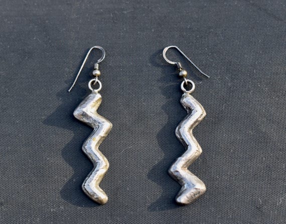 Sterling Silver Modernistic Zigzag Dangle Earring… - image 2