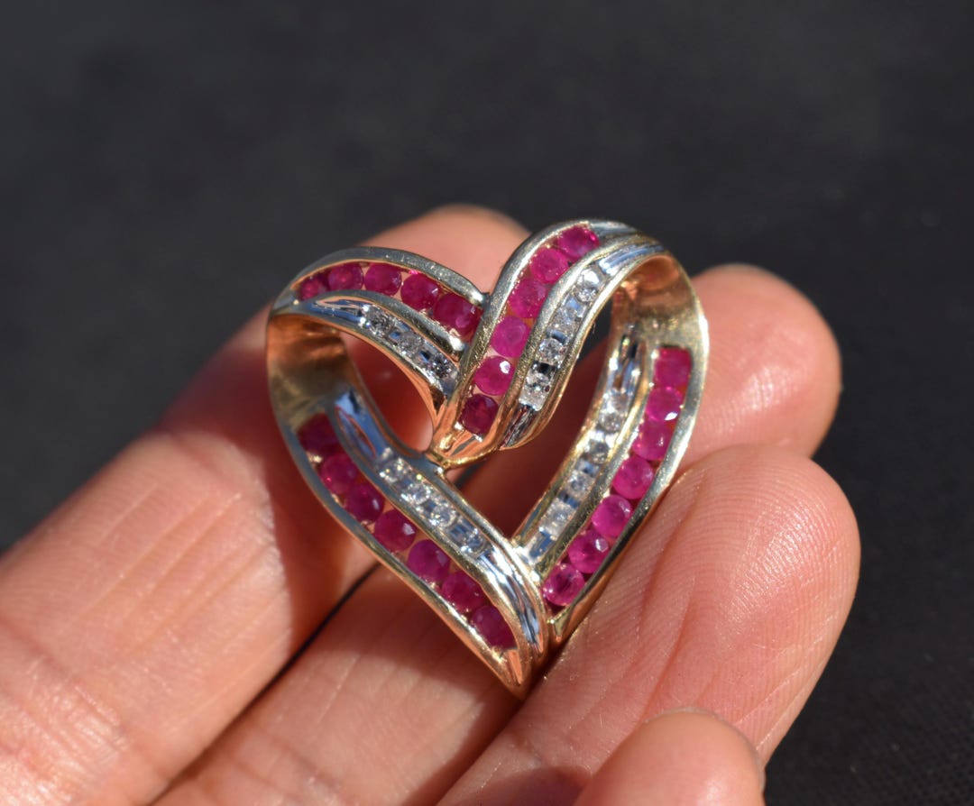 Ruby Slider Rectangular Large 14K Designer Diamond Ruby Heart Omega Slider Pendant - Etsy