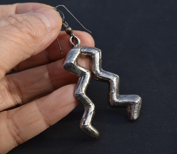 Sterling Silver Modernistic Zigzag Dangle Earring… - image 3
