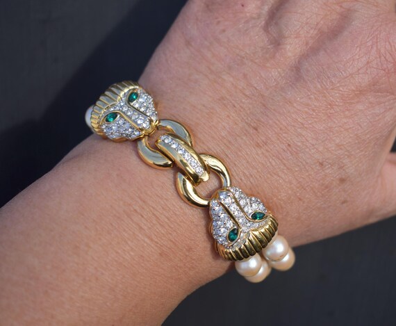 Givenchy Retro Bold Statement Rhinestone Lion Hea… - image 3