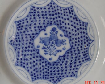 Holenderski talerz blaszany/talerz z XVIII wieku, glazurowany, niebiesko-biały, Delft, kwiatowy, 8 cali