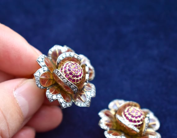 18K Gold Diamond Ruby Plique-A-Jour en Tremblant … - image 9