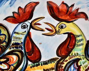 Plato decorativo de pared de 14,5 pulgadas, de estilo toscano italiano, pintado a mano y elaborado en maceta.