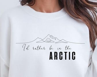 Women's Arctic Sweatshirt, Mountain Polar Bear Crewneck, Minimalist Nature Shirt, Single Line Art Jumper, Arctic Sweater, Outdoor Sweatshirt