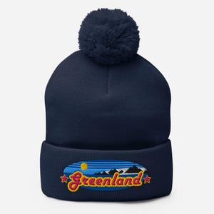 Arctic Greenland Pom-Pom Beanie, Embroidered Polar Hat, Colorful Greenland Beanie, Retro Aesthetic, North Pole Hat, Arctic Glacier Beanie