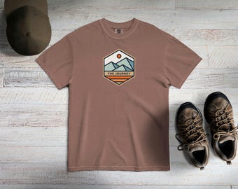 The Journey Outdoor T-Shirt, Outdoor Retro Style Tee, Relaxed Baggy Shirt, Vintage Tee, Comfort Colors 1717,  Mountain Hiking Badge Tshirt