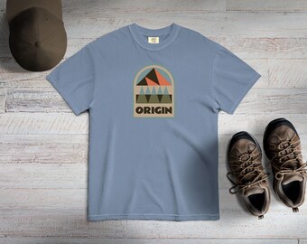 Mountain Origin T-Shirt, Unisex Outdoor Retro Washed Out Tee, Relaxed Baggy Shirt, Vintage Tee, Comfort Colors 1717, Mountain Hiking Badge