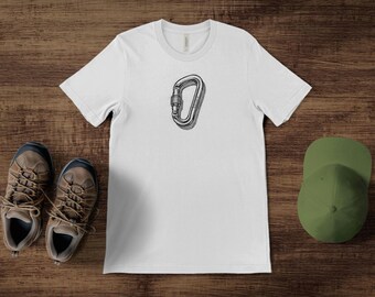 Climbing Gear T-Shirt, Carabiner Soft Tee, Gift For Climber, Alpinist Gear Shirt, Mountain Lover Equipment, Minimalist Pencil Sketch