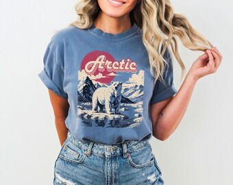 Arctic Washed Out T-Shirt, Polar Bear Shirt, Retro Aesthetic Tee, Vintage Style Tshirt, Polar Scenery Crewneck, North Pole Exploration Shirt