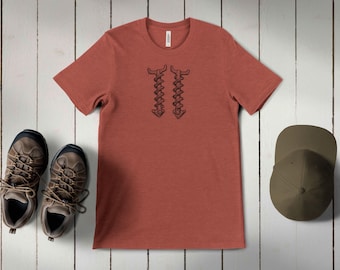 Climbing Gear T-Shirt, Ice Screws Soft Tee, Gift For Climber, Alpinist Gear Shirt, Mountain Lover Equipment, Minimalist Pencil Sketch