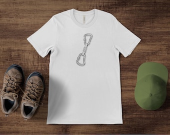 Climbing Gear T-Shirt, Quickdraw Soft Tee, Gift For Climber, Alpinist Gear Shirt, Mountain Lover Equipment, Minimalist Pencil Sketch