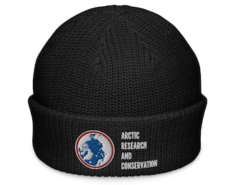 Arctic Emblem Fisherman Beanie, Research And Conservation Embroidered Patch, North Pole Science And Nature Protection, Alaska Canada Iceland