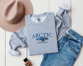 Arctic Greenland Embroidered Sweatshirt, Unisex Retro Aesthetic 90s Y2K Arctic Shirt, Polar Bear Jumper, Arctic Denmark Sweater