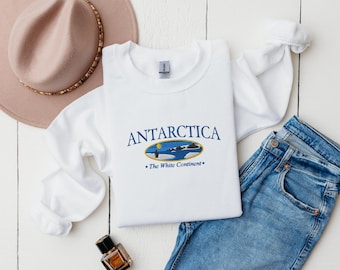 Antarctica Embroidered Sweatshirt, The White Continent Retro Sweatshirt, Penguin Shirt, Antarctic Mountain Embroidery, Outdoor Glacier Shirt