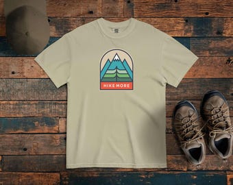 Outdoor Hike More T-Shirt, Outdoor Retro Style Tee, Relaxed Baggy Shirt, Vintage Tee, Comfort Colors 1717,  Mountain Hiking Badge Tshirt