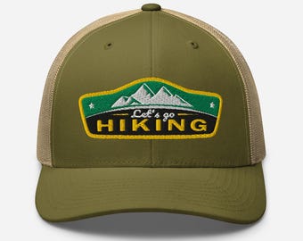 Let's Go Hiking Cap, Outdoor Trucker Hat, Mountain Patch Nature Baseball Cap, Mountain Hat, Camping Dad Hat, Outdoor Gear