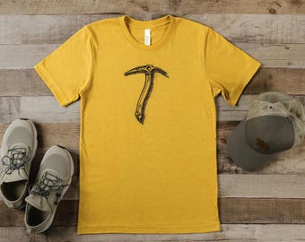 Climbing Gear T-Shirt, Ice Axe Soft Tee, Gift For Climber, Alpinist Glacier Gear Shirt, Mountain Lover Equipment, Minimalist Pencil Sketch
