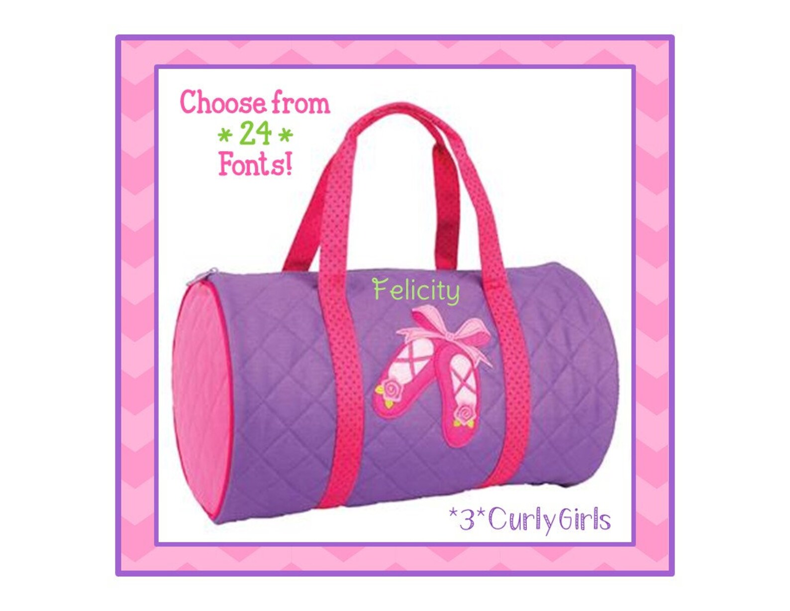 24 fonts- personalized ballet girl's quilted duffel bag by stephen joseph monogrammed free- birthday present, overnight bag