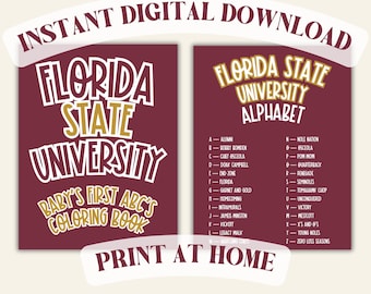 Granaat en goud baby | Kleurboek met alfabetthema van de Florida State University | Seminolen van de FSU | Toekomstige Nole | Babyshoweractiviteit