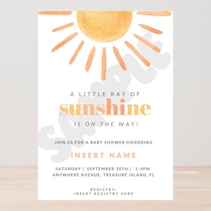 Little Ray of Sunshine Baby Shower Invitation | Editable Digital Download
