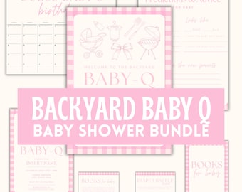 Backyard Baby BBQ Bundle - Baby Girl Shower Invite + Signs | Editable Digital Download
