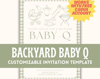 Uitnodiging babyshower achtertuin BBQ | Aanpasbare canva-sjabloon (digitale download)