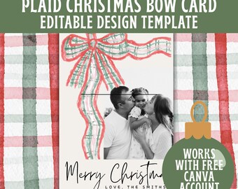 Holiday Bow | Plaid Christmas Card | Editable Design Template | Digital Download