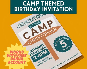 Invitación de cumpleaños de campamento / Plantilla editable para fiesta de campamento