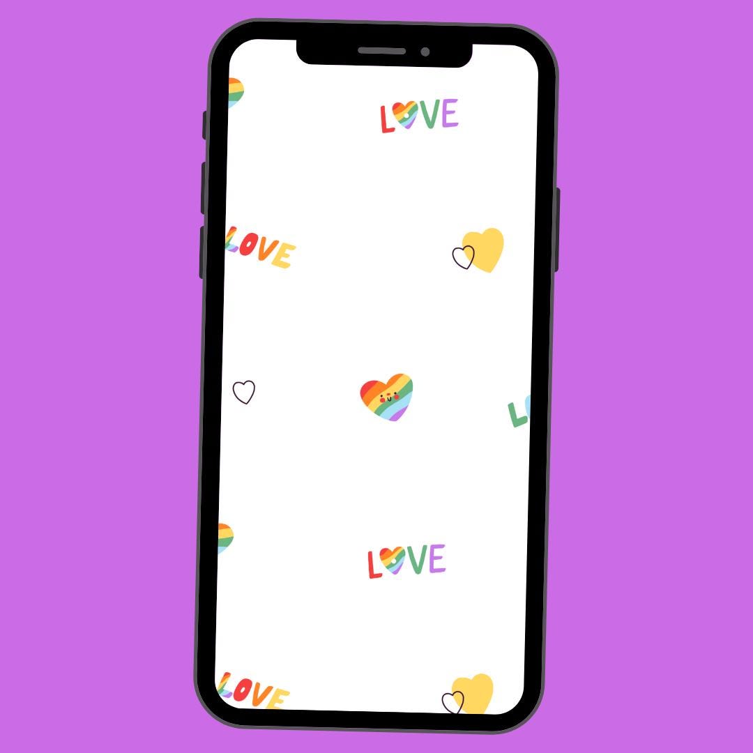 Rainbow Heart Love Phone Wallpaper | Pride Valentine's Day LGBTQ+ ...