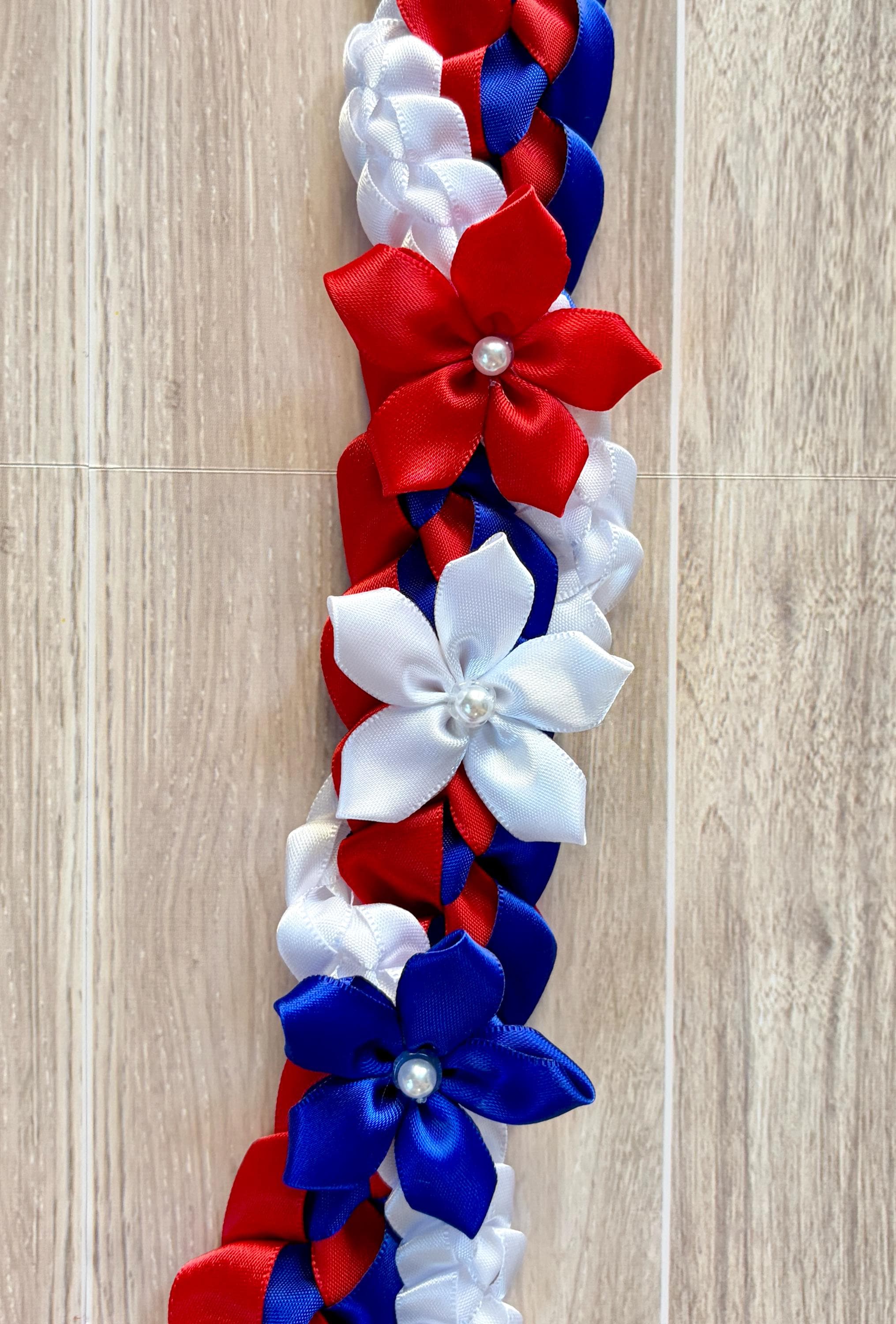 Red, Royal Blue, and White Wrap Ribbon Lei - Etsy