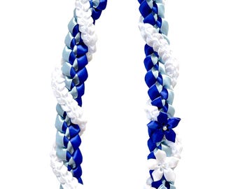 Royal Blue, Light Blue, and White Wrap Ribbon Lei