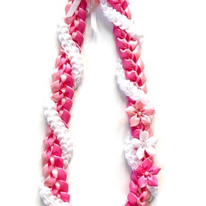 Hot Pink, Pink, and White Wrap Ribbon Lei