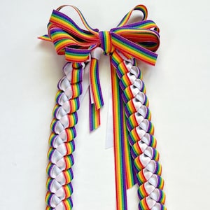 Rainbow and White 3/8-inch Ribbon Lei