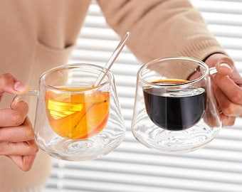 Diamond Pattern Double-Wall Glass Cup | Insulated Hot & Cold Beverage Tumbler 200ml