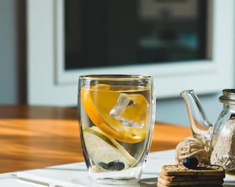 Oval Shaped Double-Wall Glass Tea Cup | Modern Breakfast & Brunch Tumbler - 250ml | 350ml