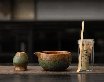 Kiln-Glazed Matcha Set - 4 Piece | Copper Green