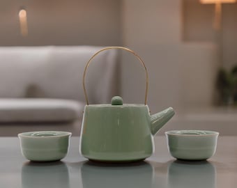 Herbal Jade Teapot Set - Pot & Two Cups