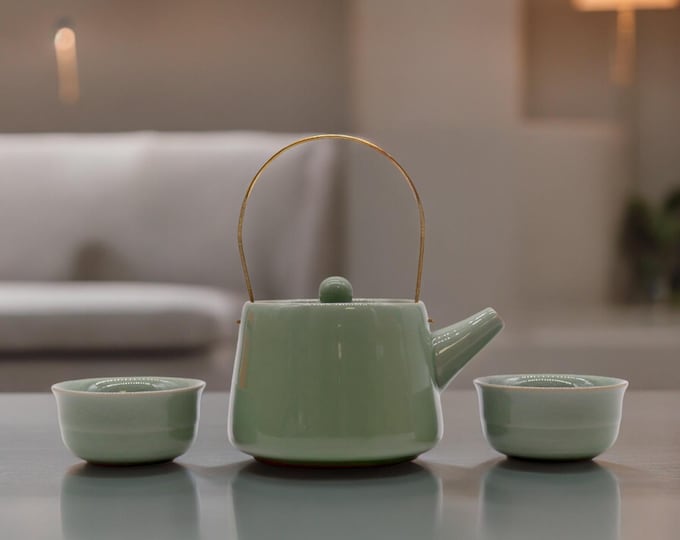 Herbal Jade Teapot Set - Pot & Two Cups