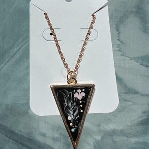Triangle Marbled Pendant Necklace with Pastel Accents